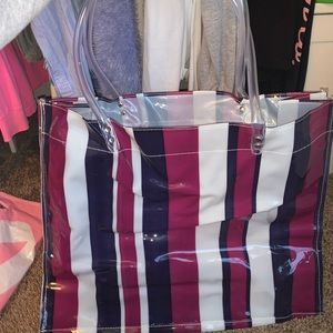 Large striped waterproof beach bag tote